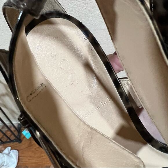J. Crew Collection Patent leather leopard cheetah crossed buckle straps heels - Picture 6 of 10